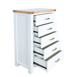 Hampshire 5 Drawer Tallboy White Solid Pine and Ash Wood Top