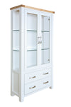 Hampshire Display 2-Door 2-Drawer Cabinet White Solid Pine and Ash Wood Top