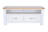 Hampshire 2 Drawer TV Unit White Solid Pine and Ash Wood Top