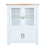 Hampshire 4-Door Display Cabinet White Solid Pine and Ash Wood Top