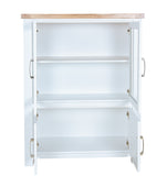 Hampshire 4-Door Display Cabinet White Solid Pine and Ash Wood Top